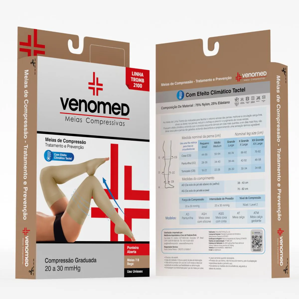 MEIAS COMPRESSÃO 20 A 30MMHG ABERTA 7/8 VENOMED TROMB2100 TAMANHO:G