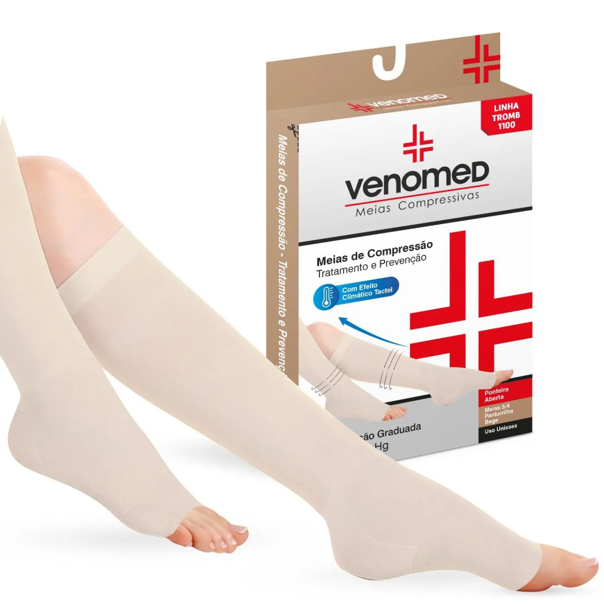 MEIAS COMPRESSÃO 20 A 30MMHG ABERTA 3/4 VENOMED TROMB1100 TAMANHO:GG;COR:BEGE