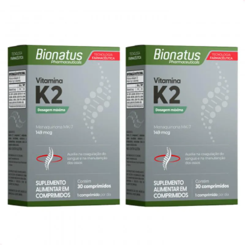 KIT COM 2 - VITAMINA K2 MENAQUINONA MK7 COM 30 COMPRIMIDOS CADA