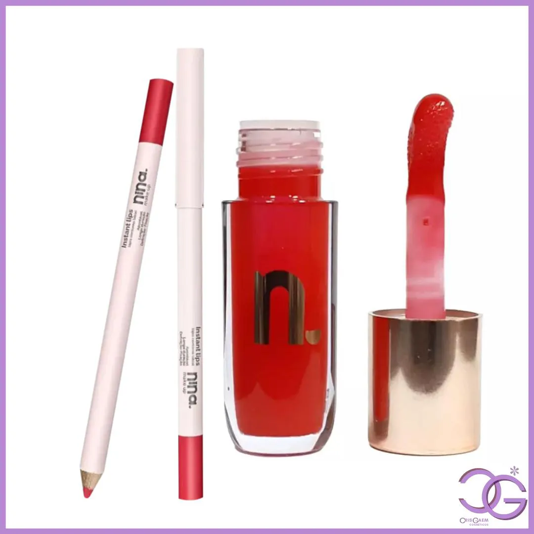 LáPIS CONTORNO LABIAL RUBI + GLOSS INSTANT GLOW RUBI NINA