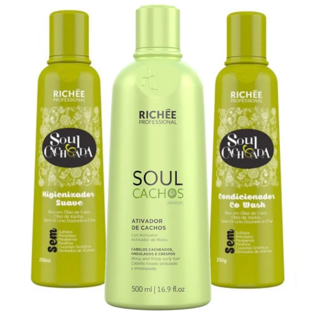 KIT RICHéE SOUL CACHOS CONDICIONADOR HIGIENIZADOR E ATIVADOR DE CACHOS