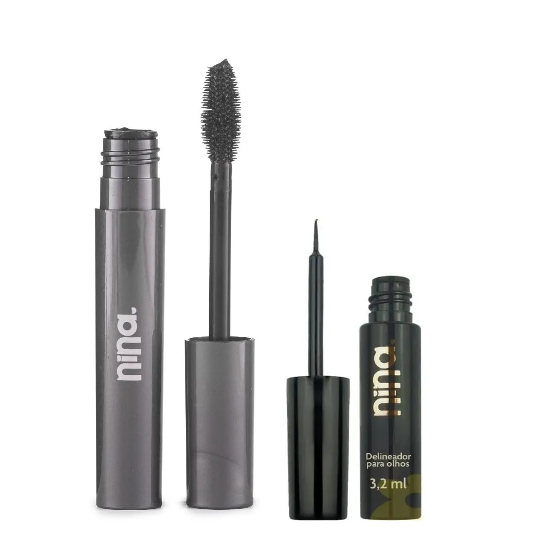 KIT MáSCARA DE CíLIOS + DELINEADOR CARBON BLACK NINA MAKEUP