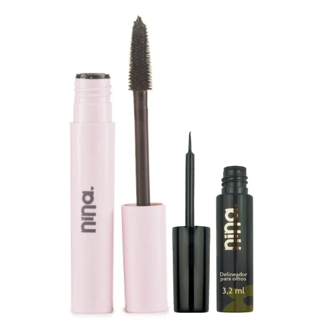 KIT MáSCARA DE CíLIOS + DELINEADOR CARBON BLACK NINA MAKEUP