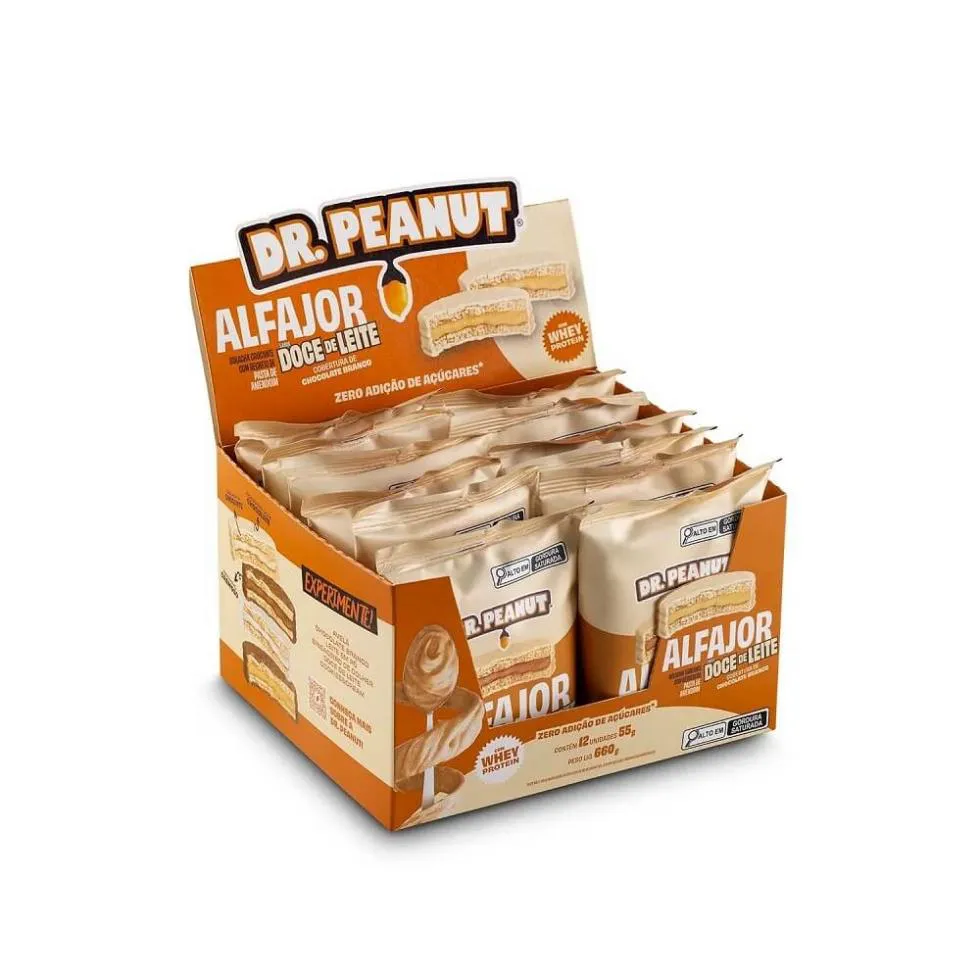 ALFAJOR DR. PEANUT (DISPLAY 12 UNID. 55G) - SABOR: DOCE DE LEITE COBERTURA CHOC. BRANCO