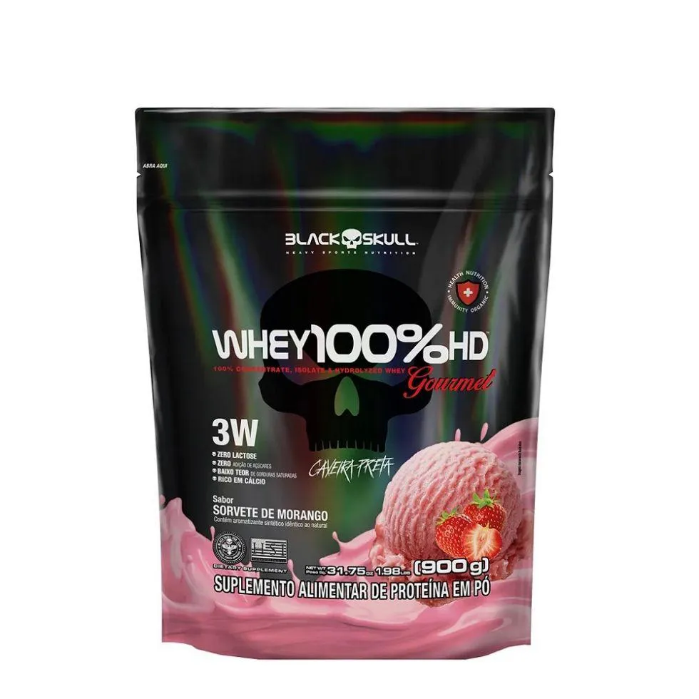 WHEY 100% HD GOURMET REFIL (900G) - SABOR: SORVETE DE MORANGO