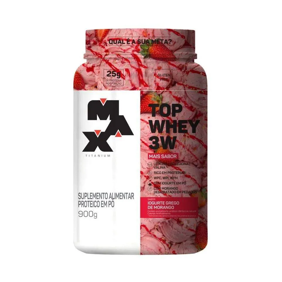 TOP WHEY 3W (900G) - SABOR: MAIS SABOR - IOGURTE GREGO DE MORANGO