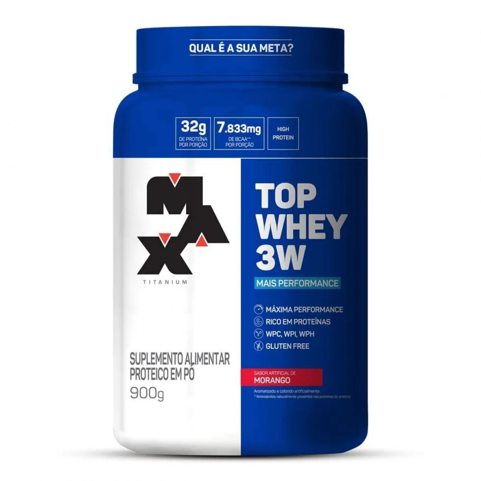 TOP WHEY 3W (900G) - SABOR: MAIS PERFORMANCE - MORANGO