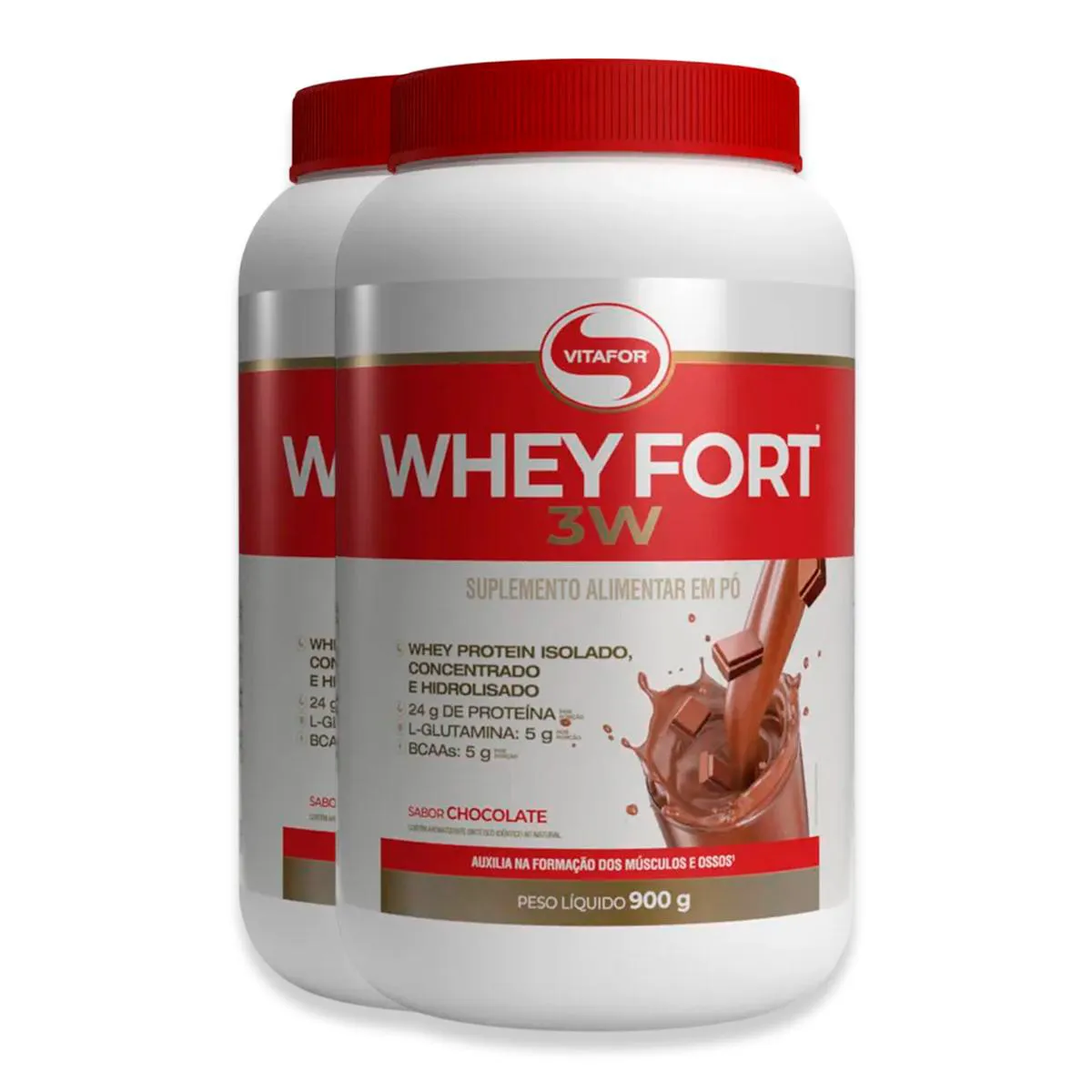 Kit Whey Protein Vitafor Whey Fort 3W 900g 2 unidades