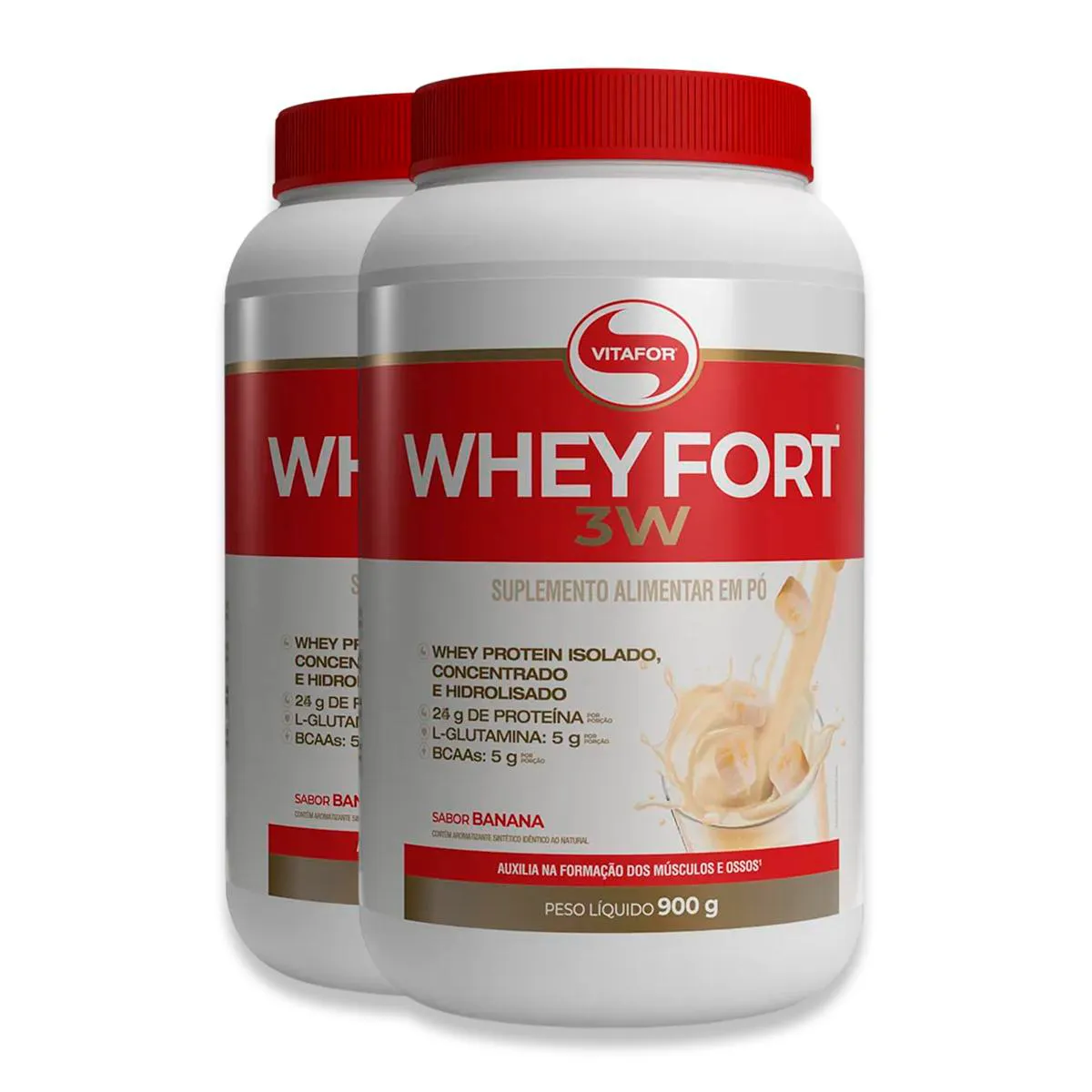 KIT 2 WHEY FORT 3W VITAFOR BANANA 900G