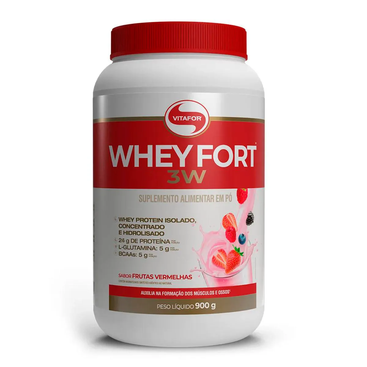 Whey Protein Vitafor Whey Fort 3W Frutas Vermelhas 900g