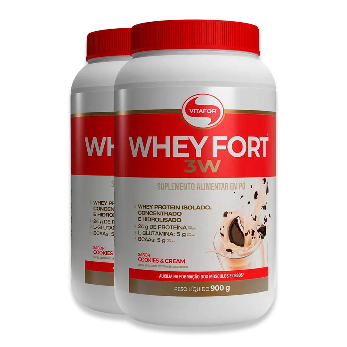 Kit 2 Whey Fort 3W Vitafor Cookies & Cream 900G