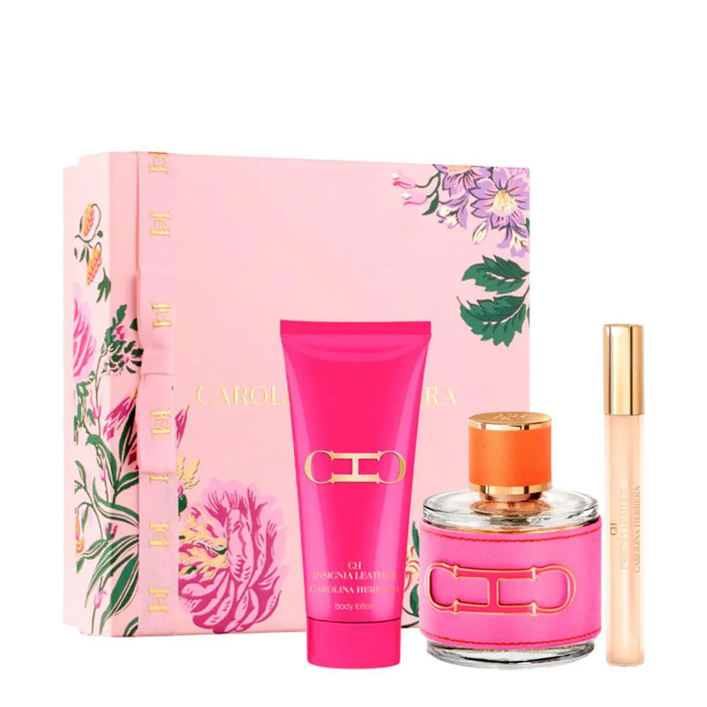 KIT CAROLINA HERRERA INSIGNIA LEATHER FOR HER - EAU DE PARFUM 100ML + BODY LOTION 100ML + TRAVEL SIZE 10ML