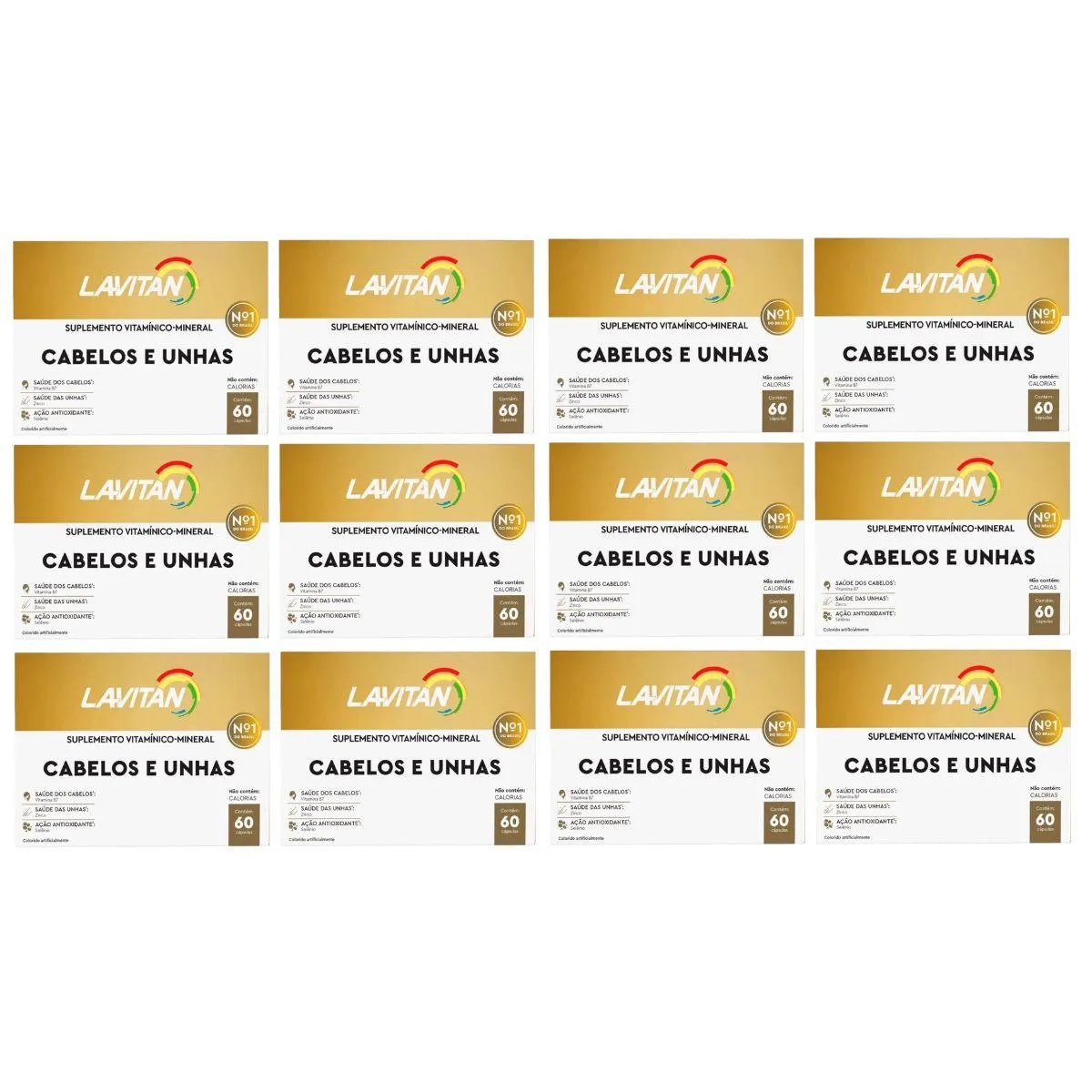 12 CAIXAS POLIVITAMíNICO LAVITAN CABELOS E UNHAS 60 CáPSULAS