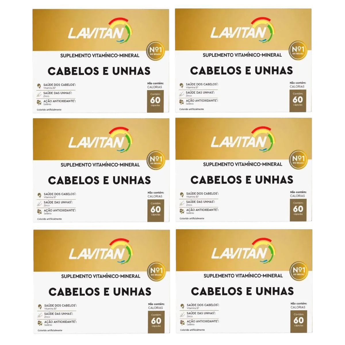 6 CAIXAS POLIVITAMíNICO LAVITAN CABELOS E UNHAS 60 CáPSULAS