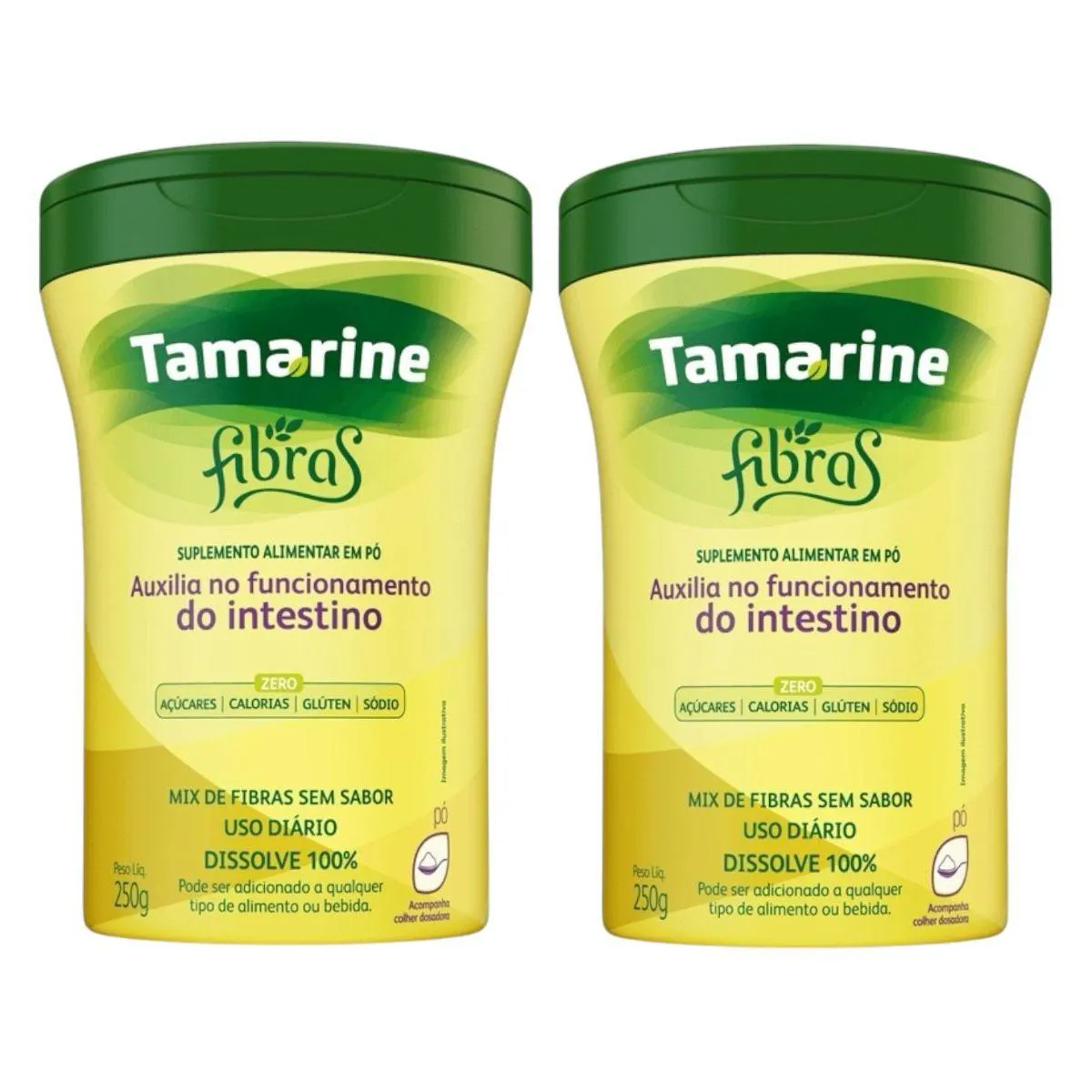 2 POTES TAMARINE FIBRAS Pó 250G SEM SABOR FUNCIONAL