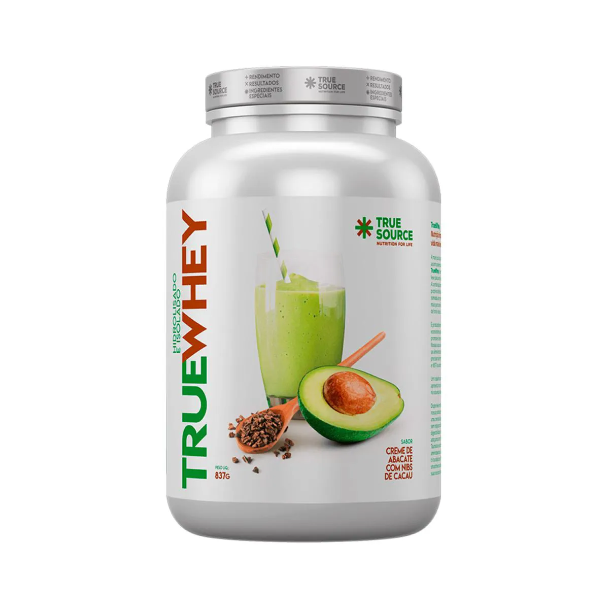 WHEY PROTEIN TRUE WHEY CREME DE ABACATE E NIBS DE CHOCOLATE 837G TRUE SOURCE