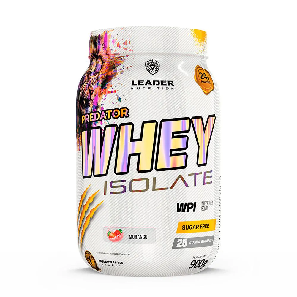 WHEY PROTEIN ISOLADO PREDATOR WHEY ISOLATE 900G MORANGO LEADER NUTRITION