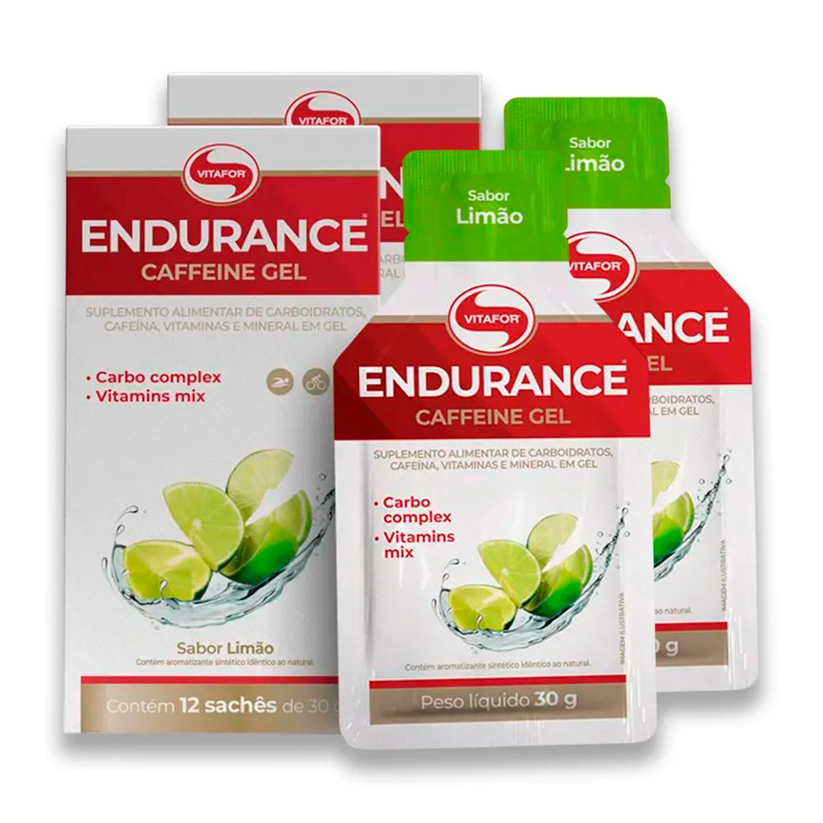KIT 2 ENDURANCE CAFFEINE GEL VITAFOR CAIXA 12 SACHêS LIMãO
