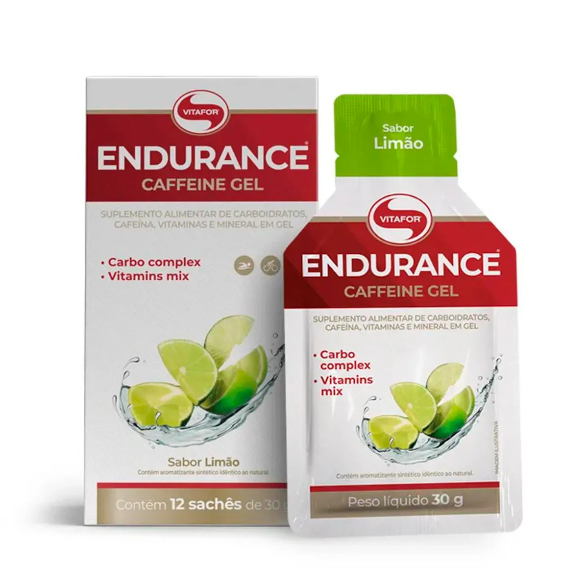 ENDURANCE CAFFEINE GEL VITAFOR CAIXA 12 SACHêS LIMãO