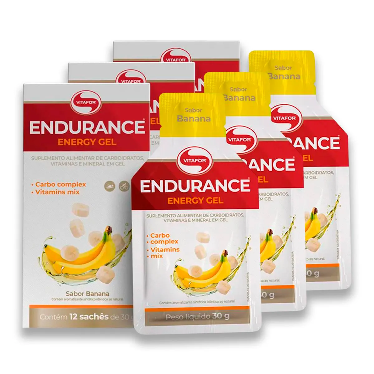 KIT 3 ENDURANCE ENERGY GEL VITAFOR CAIXA 12 SACHêS BANANA