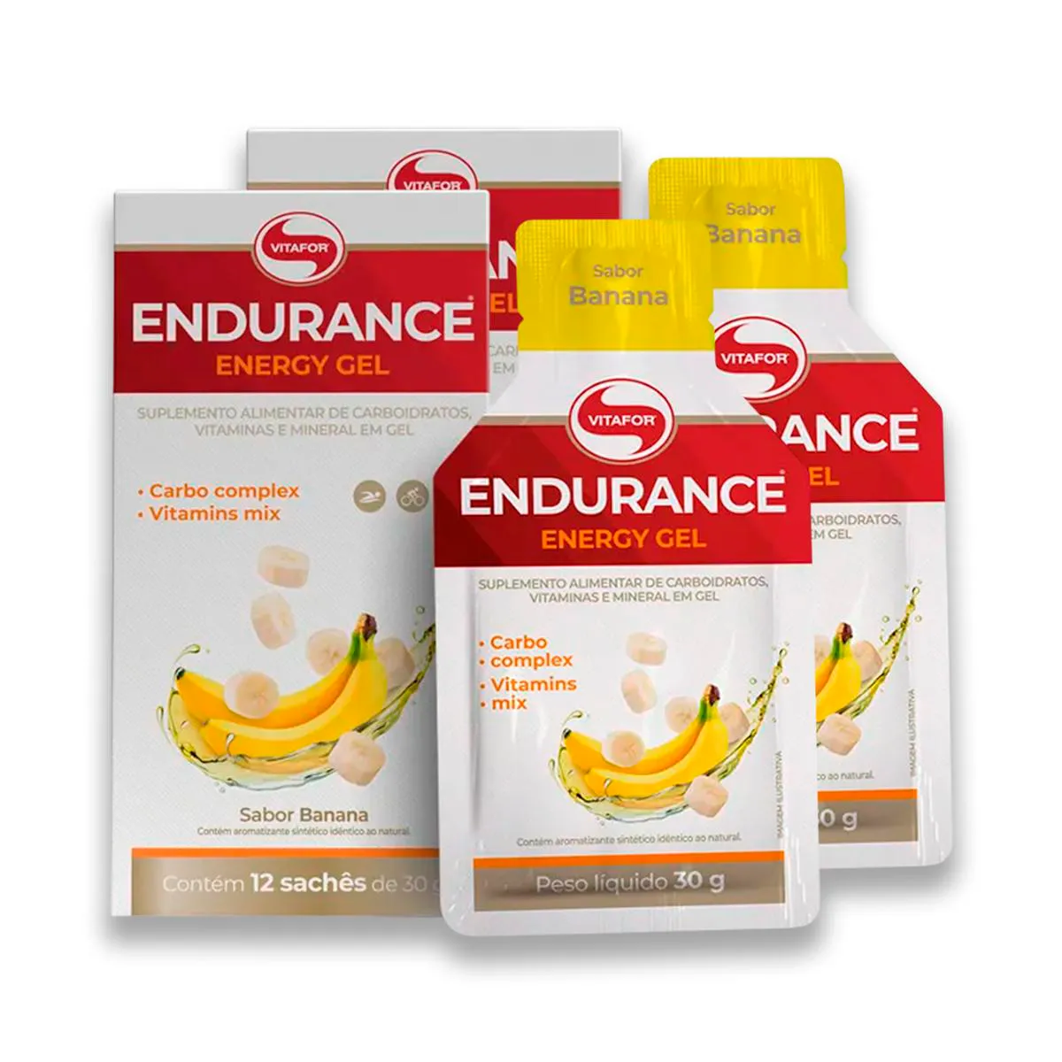 KIT 2 ENDURANCE ENERGY GEL VITAFOR CAIXA 12 SACHêS BANANA