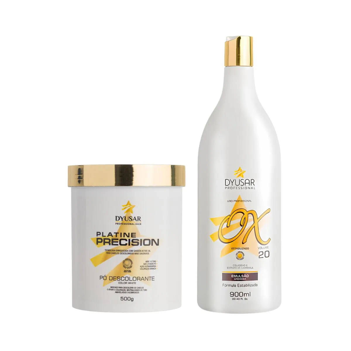KIT 01 Pó DESCOLORANTE 500G + 01 OX 20 VOLUMES 900ML DYUSAR