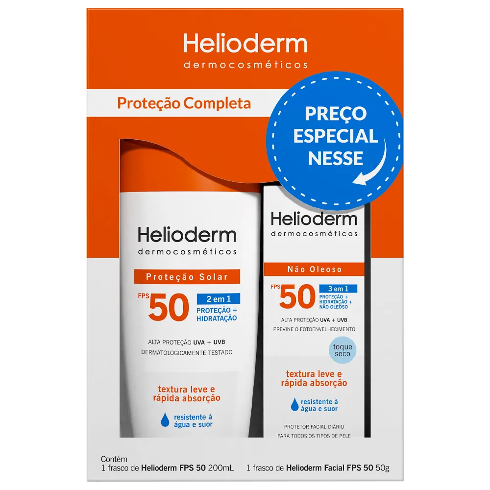 Kit Helioderm Suncare Protetor Solar Corporal FPS50 com 200ml + Protetor Facial FPS50 com 50g