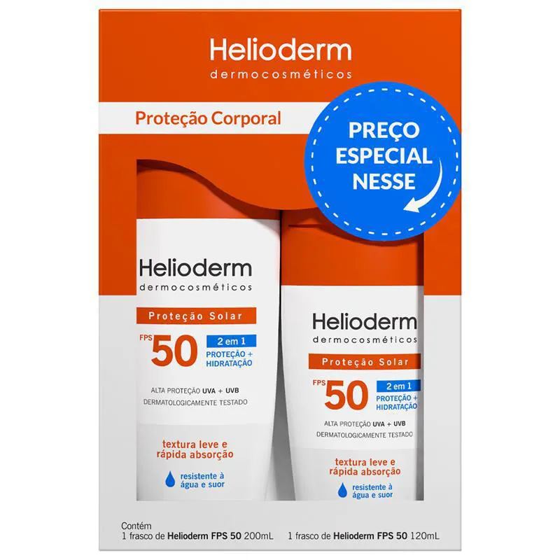 Kit Helioderm Suncare Protetor Solar Corporal FPS 50 com 200ml + 120ml