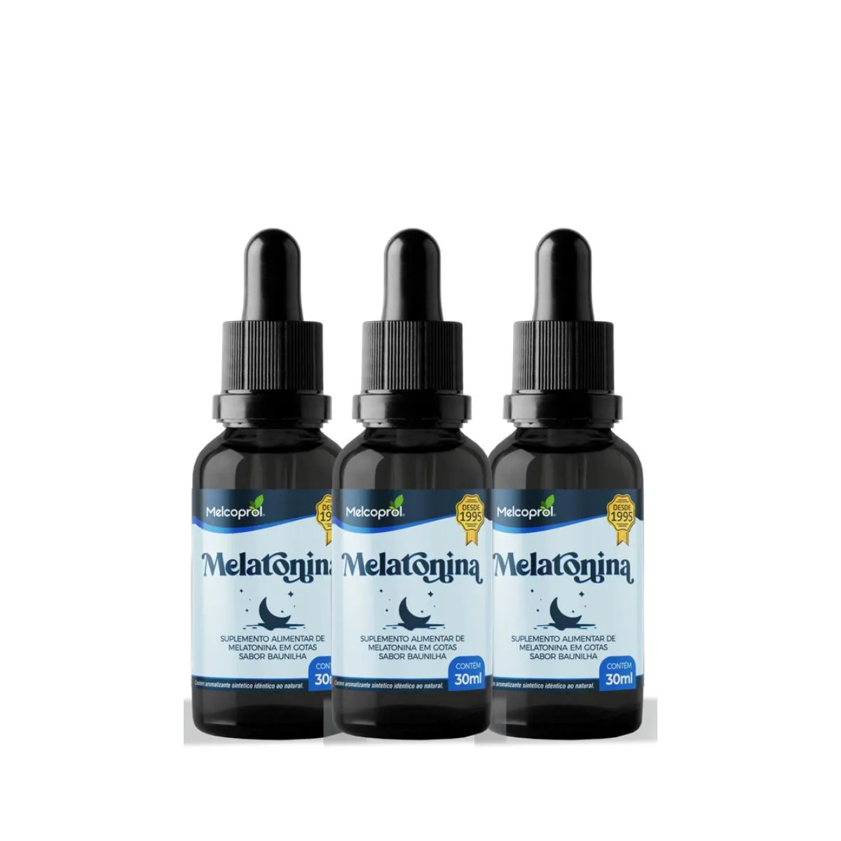 3X MELATONINA EM GOTAS 30 ML SABOR BAUNILHA MELCOPROL