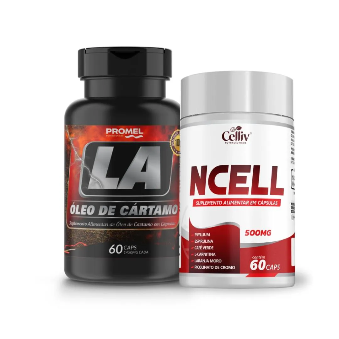 KIT NCELL (PSYLLIUM, ESPIRULINA, CAFé VERDE) + ÓLEO DE CáRTAMO 60 CAPS PROMEL