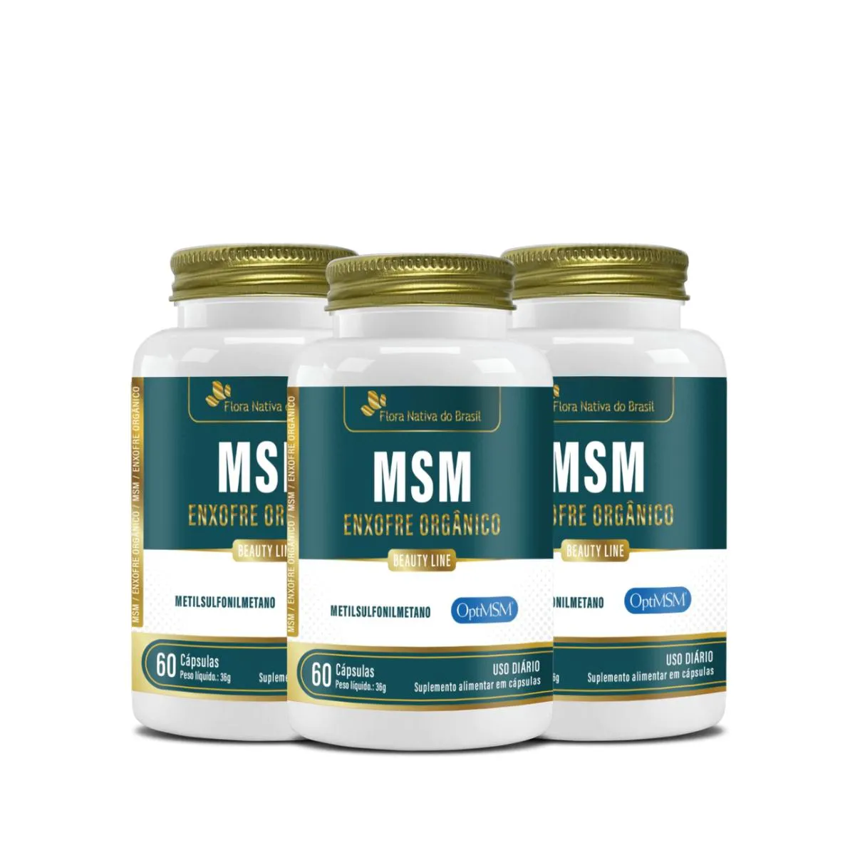 3X SUPLEMENTO MSM ENXOFRE ORGâNICO FLORA NATIVA 60 CAPS