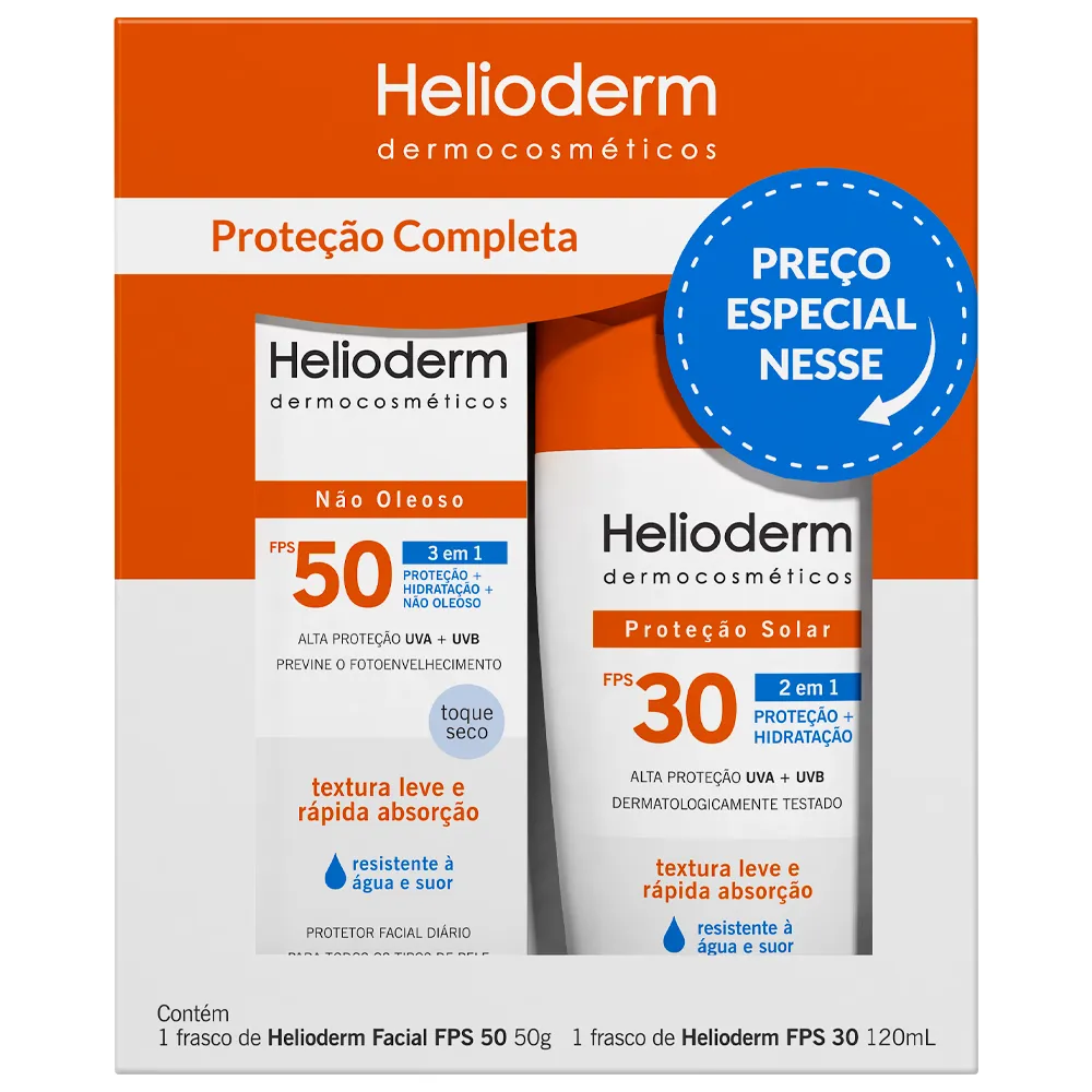 Kit Helioderm Suncare Protetor Solar Corporal FPS30 com 120ml + Protetor Facial FPS50 com 50g