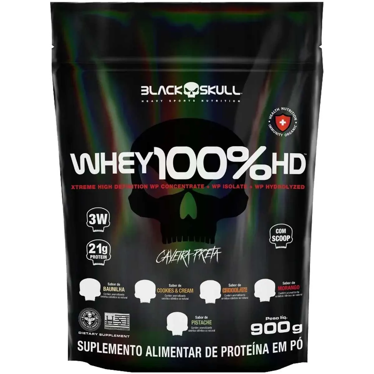 WHEY 100% HD REFIL 900G BLACK SKULL WHEY PROTEIN 3W PISTACHE