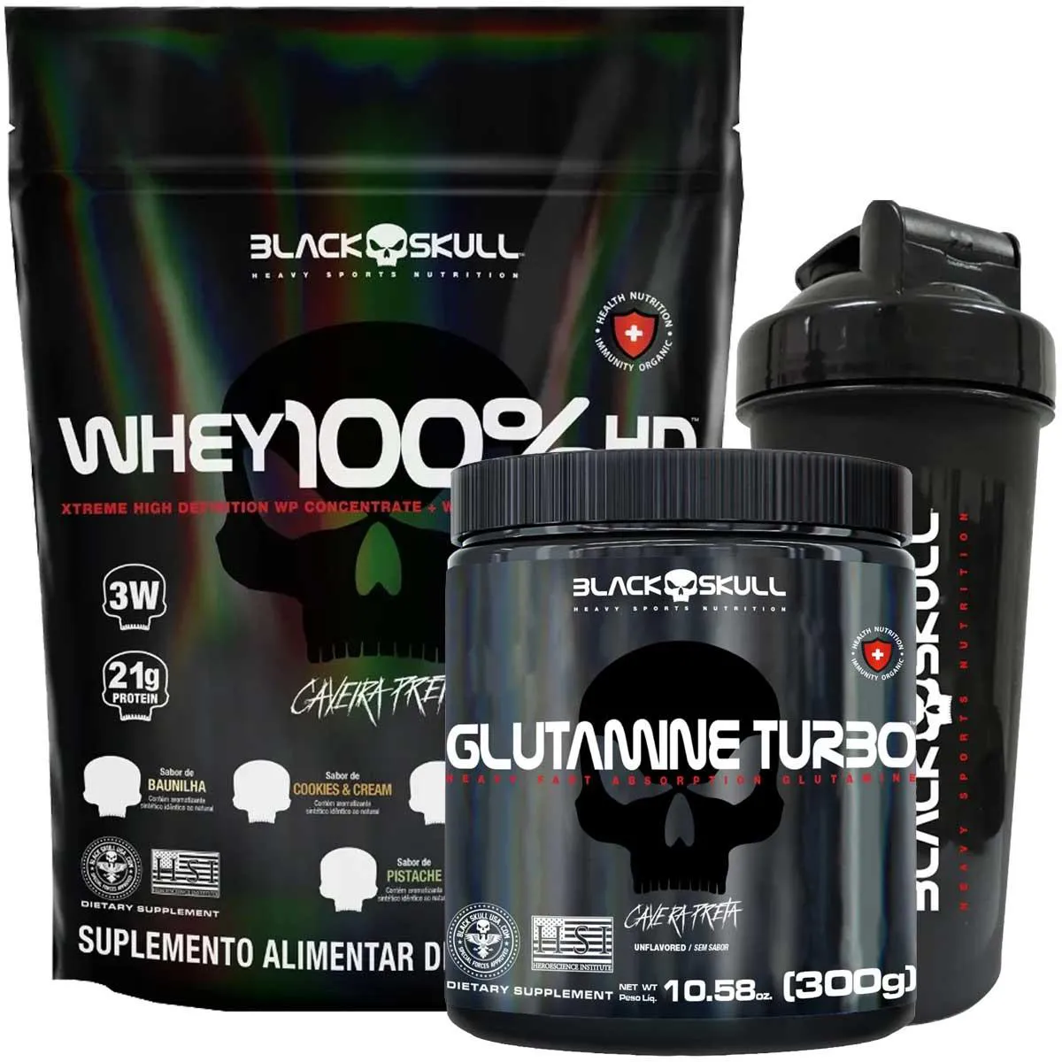 KIT WHEY 100% HD REFIL 900G CHOCOLATE + GLUTAMINA TURBO 300G