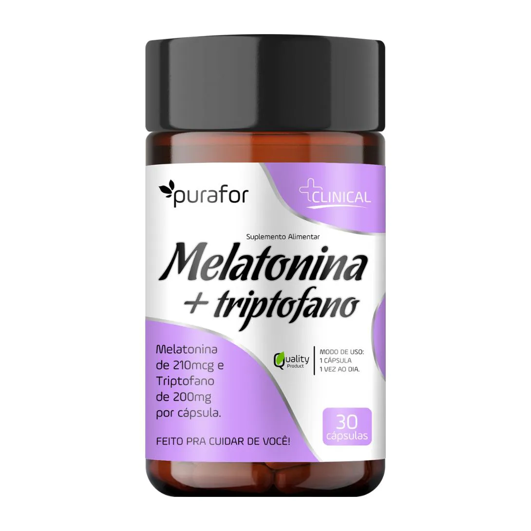MELATONINA + TRIPTOFANO 210MCG/200MG 30 CAPS - SUPLEMENTO PARA BEM-ESTAR PURAFOR
