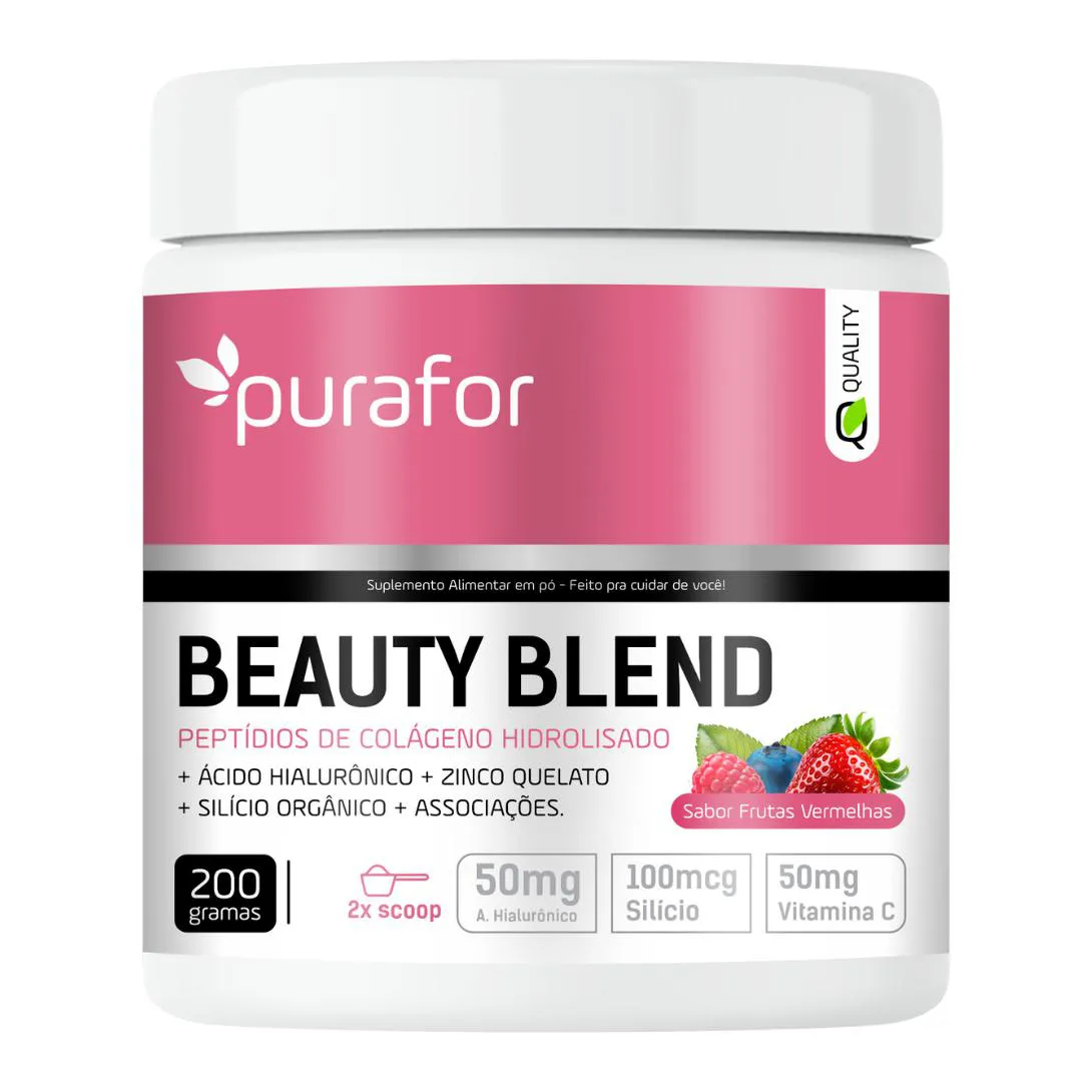 COLÁGENO HIDROLISADO COM ÁCIDO HIALURÔNICO, VITAMINA C, ZINCO, BIOTINA BEAUTY BLEND PURAFOR QUALITY SAÚDE E BELEZA 200G