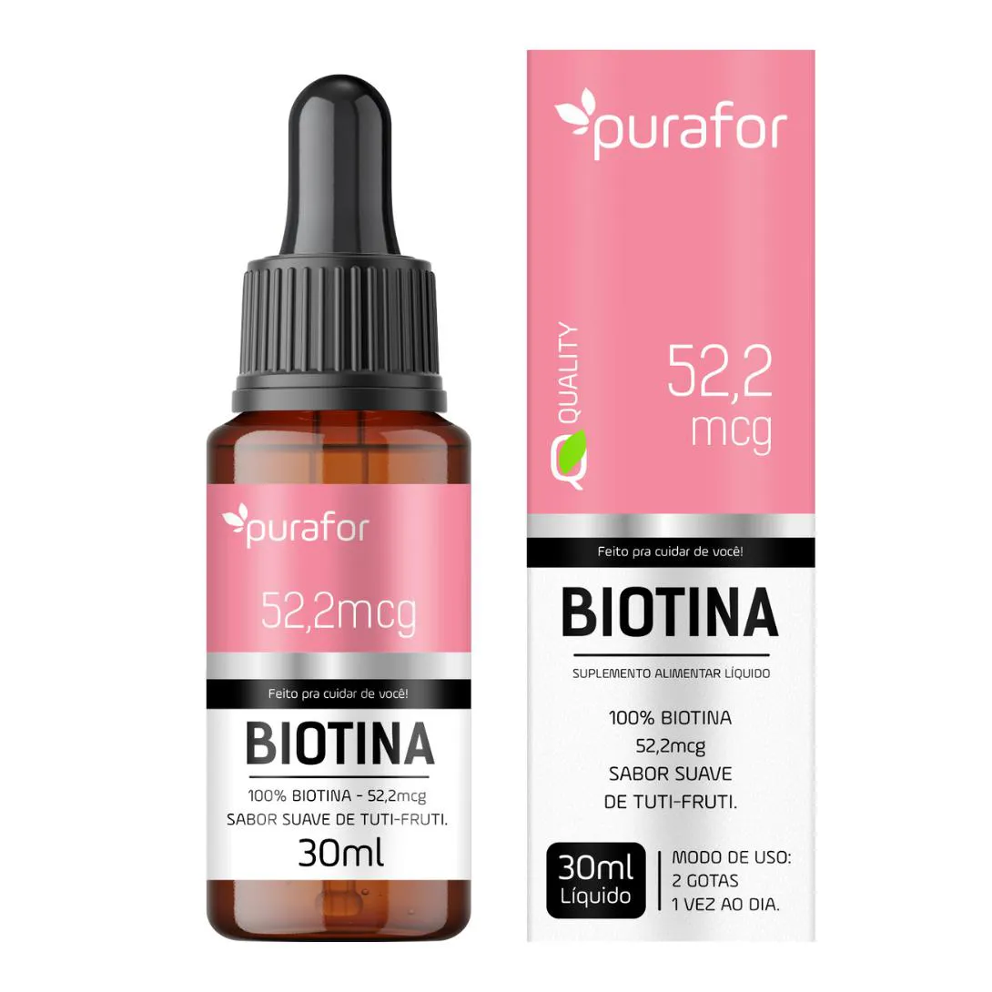 BIOTINA EM GOTAS 30ML 52,2MCG CABELO E PELE - PURAFOR QUALITY