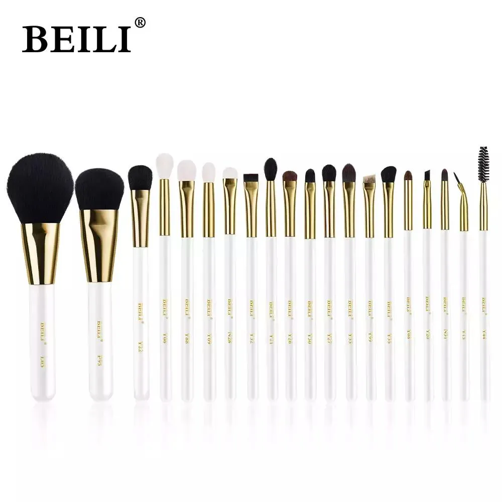 KIT BEILI PINCéIS MAQUIAGEM BRANCO E OURO - CERDAS NATURAL Wb20 Peças