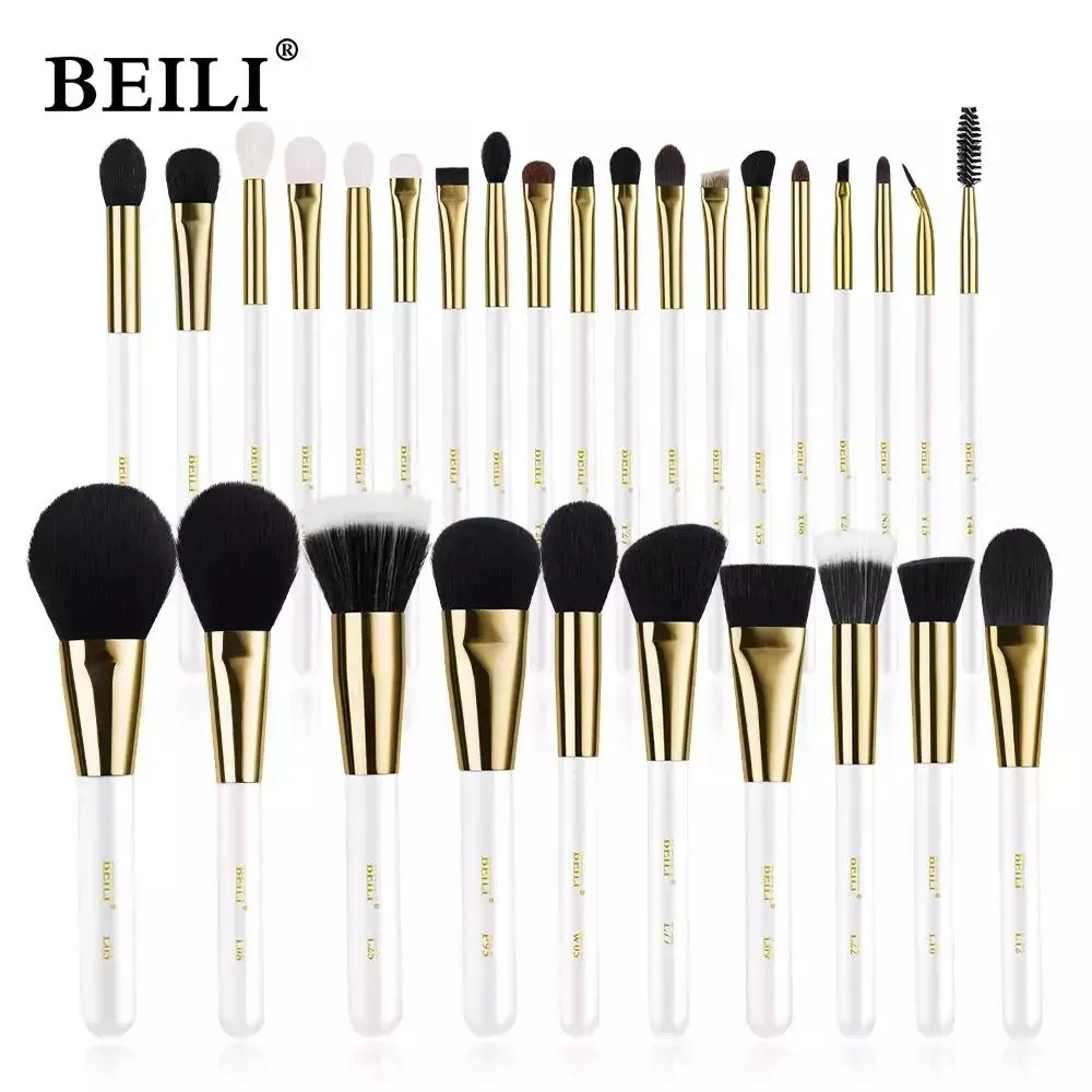 KIT BEILI PINCéIS MAQUIAGEM BRANCO E OURO - CERDAS NATURAL Wb29 Peças