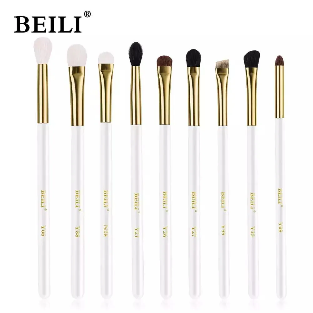 KIT BEILI PINCéIS MAQUIAGEM BRANCO E OURO - CERDAS NATURAL WB9 Peças
