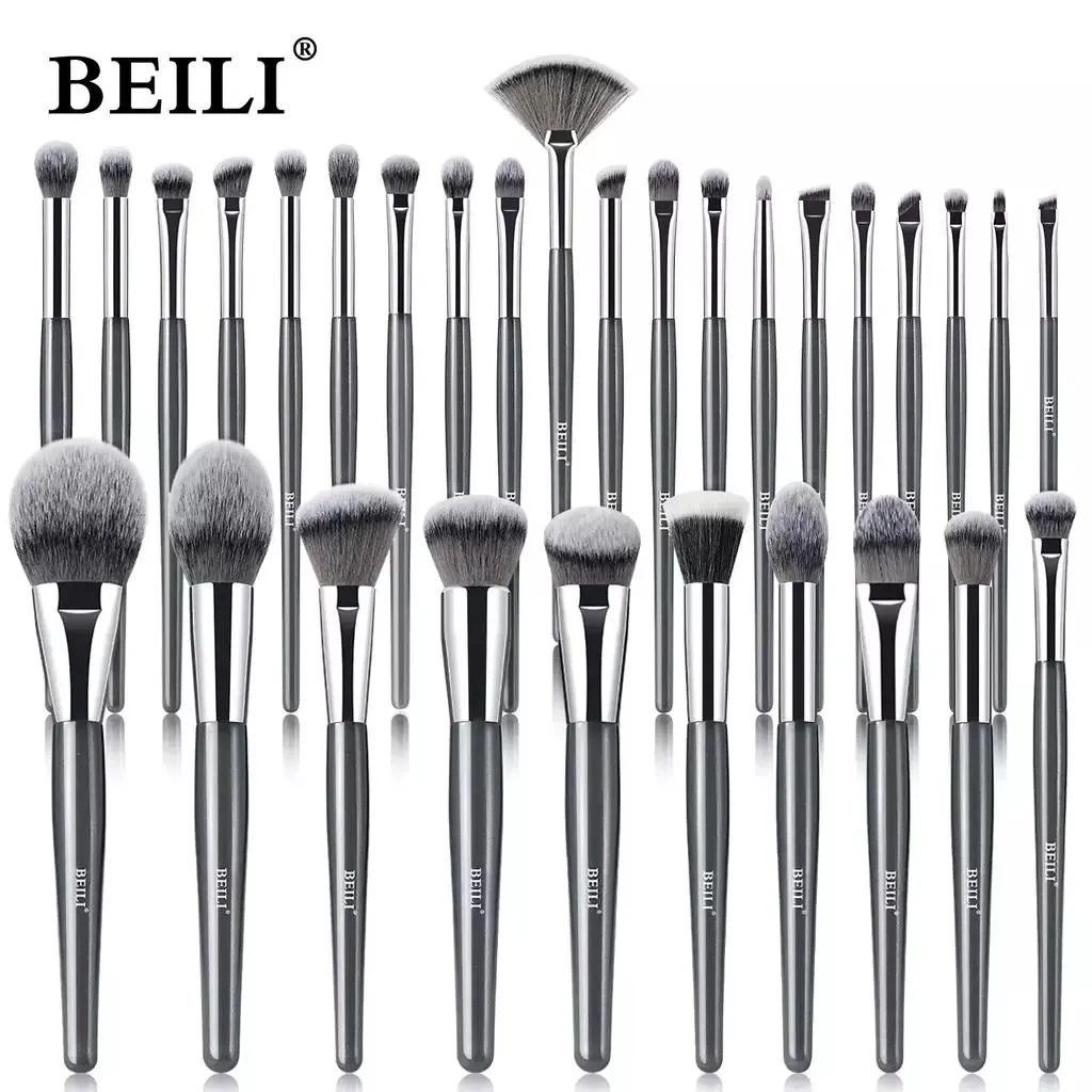 KIT BEILI 24 PINCéIS MAQUIAGEM BRANCO/PRATA - CERDAS NATURAIS Pb30