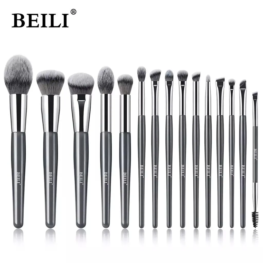 KIT BEILI 24 PINCéIS MAQUIAGEM BRANCO/PRATA - CERDAS NATURAIS Pb15