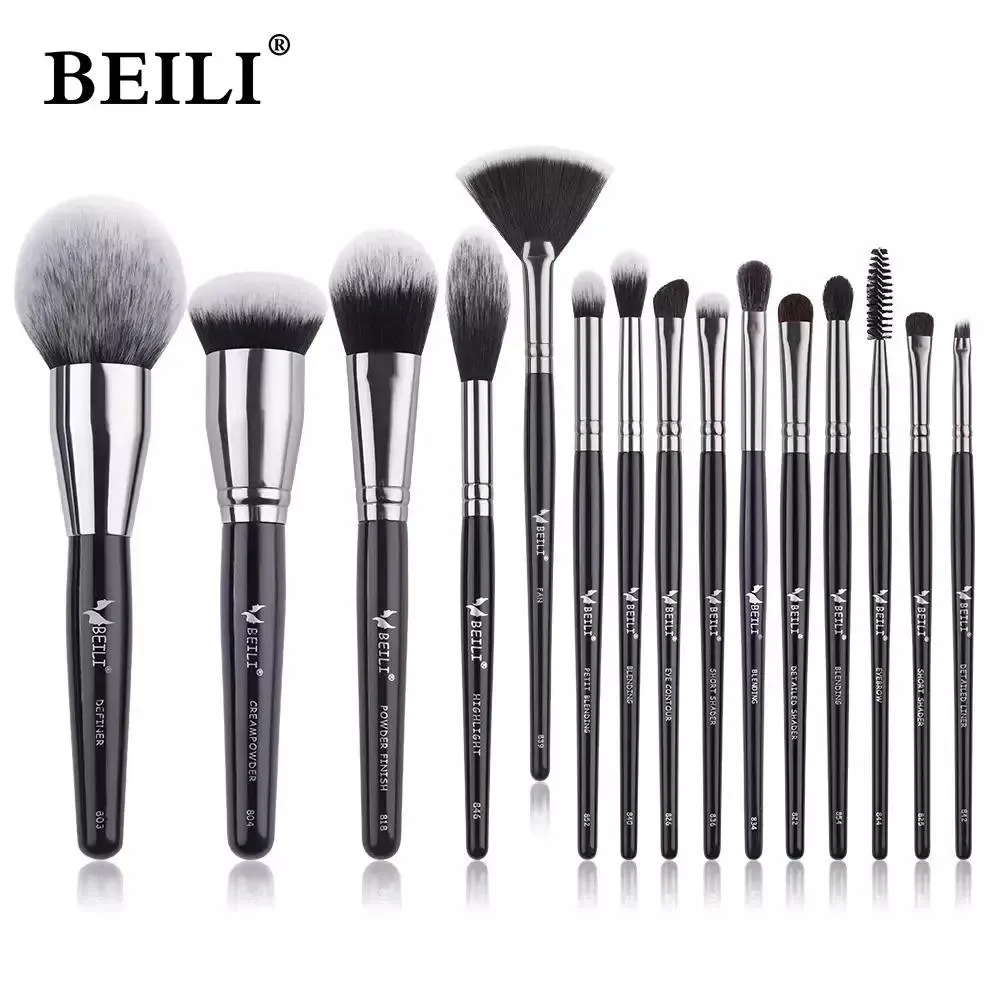 BEILI PINCéIS PROFISSIONAIS PRETO SINTéTICO KIT 15 PEçAS Bx0015