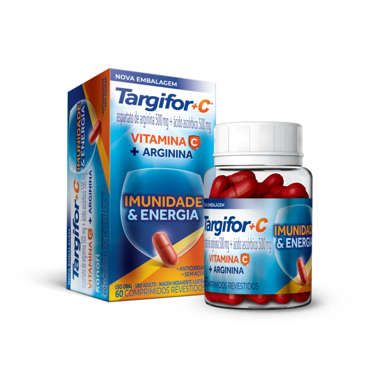 Vitamina C 500mg + Arginina 500mg Targifor+C 60 comprimidos