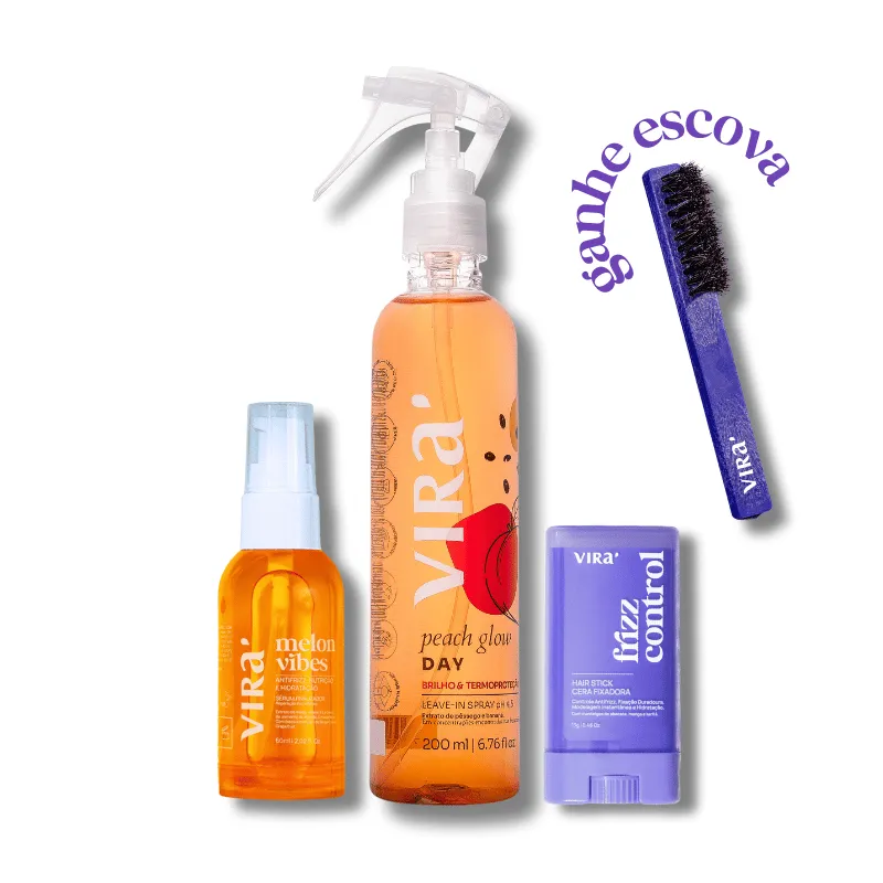 KIT GLOW & CONTROL - MELON 60ML + STICK 13G + PEACH DAY 200ML + ESCOVA VIRÁ COSMÉTICOS