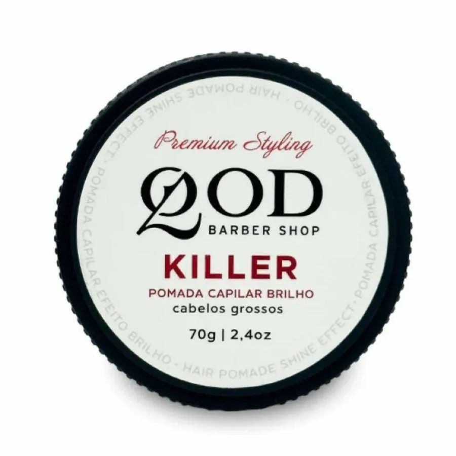 POMADA CAPILAR KILLER EFEITO BRILHO FIXAçãO ALTA 70G - QOD BARBER SHOP
