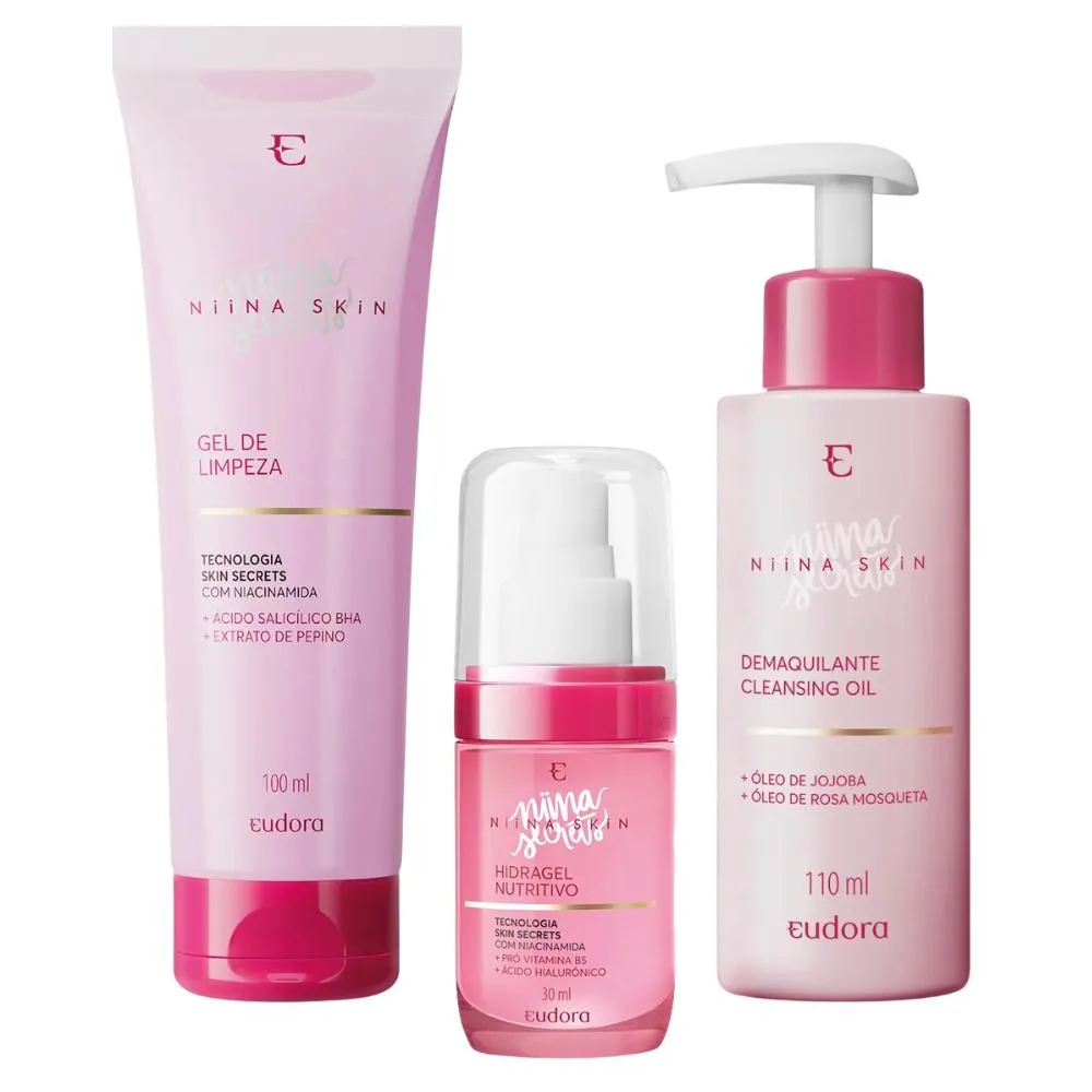 KIT SKINCARE NIINA SECRETS SKIN GEL DE LIMPEZA 100ML+HIDRAGEL NUTRITIVO 30ML+ DEMAQUILANTE CLEANSING OIL 110ML