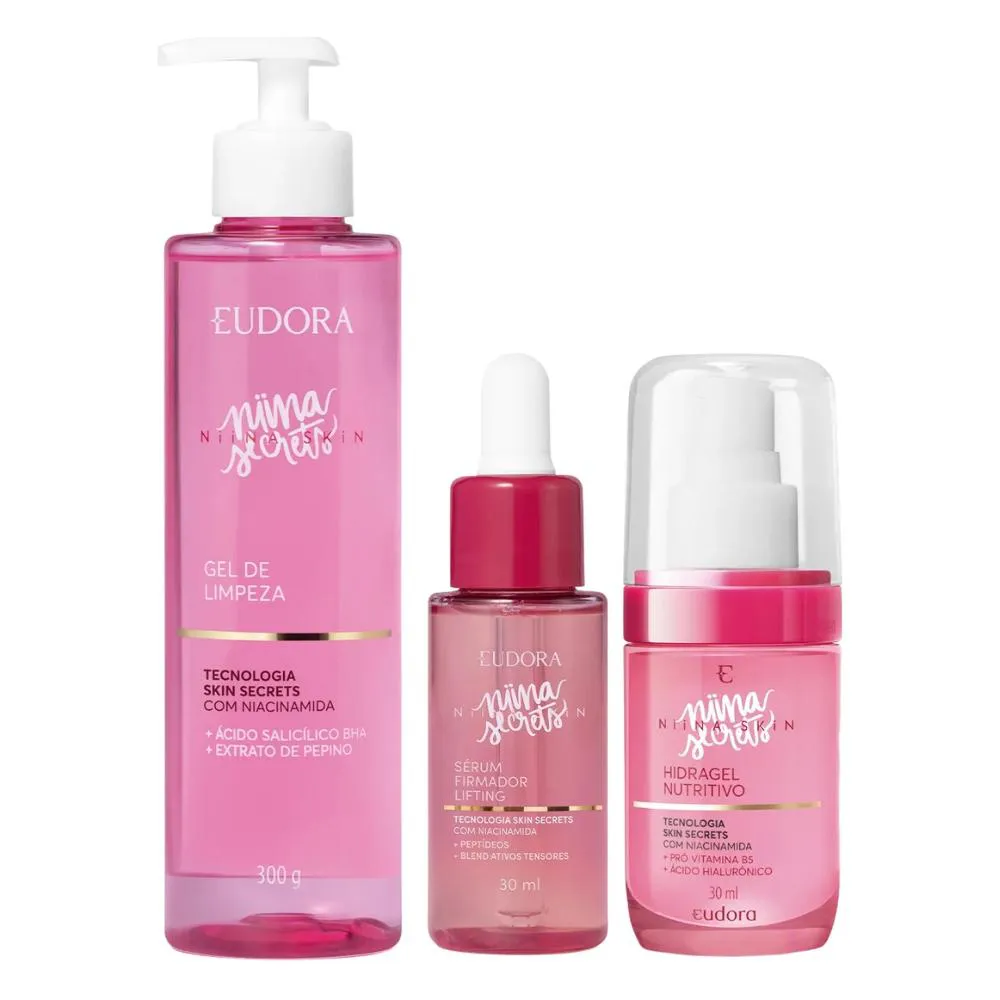 KIT NIINA SECRETS SKIN GEL DE LIMPEZA 300G + SéRUM FIRMADOR LIFTING 30ML + HIDRAGEL NUTRITIVO 30ML