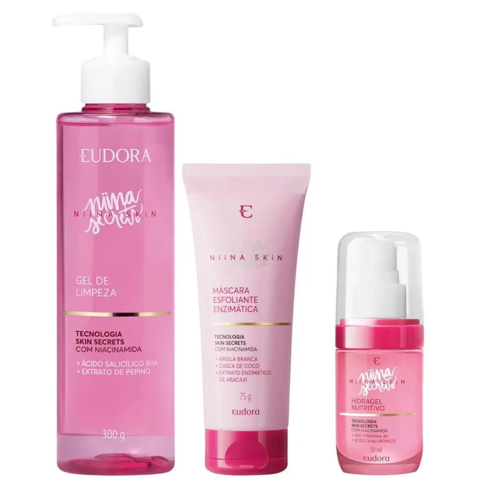 KIT NIINA SECRETS SKIN GEL DE LIMPEZA 300G + MáSCARA ESFOLIANTE ENZIMáTICA 75G + HIDRAGEL NUTRITIVO 30ML