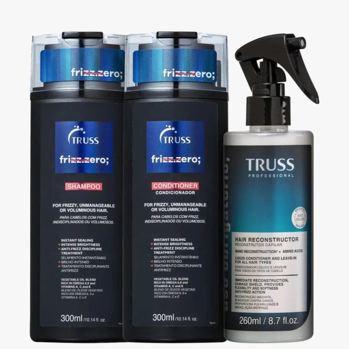 KIT TRUSS FRIZZ ZERO + USO OBRIGATóRIO TRIO CARE (3 PRODUTOS)